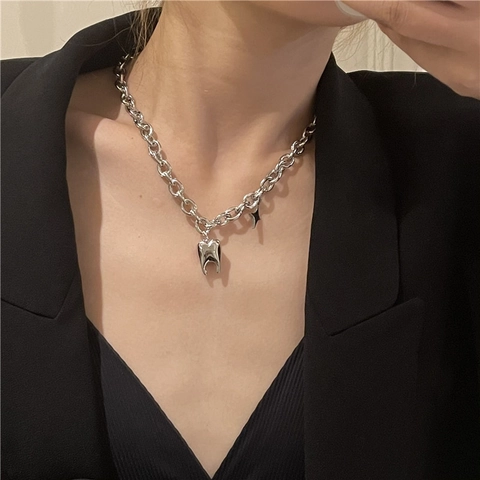 Edelstahl Zahn Stern Anhänger Halskette Hip Hop Dicke Kette Choker Für Damen Herren Silber Industrieller Stil Punk Schmuck Geschenk