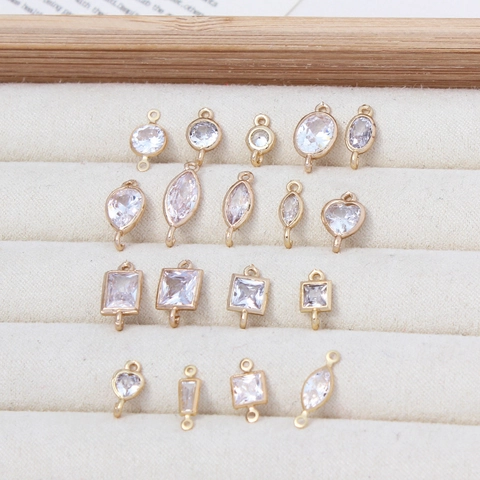 Geometric Jewelry Connectors Copper Gold Plated Cubic Zirconia Pendants DIY Earrings Bracelet Making Accessories