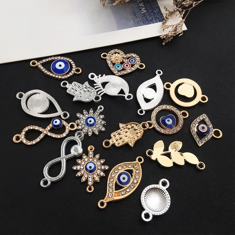 Evil Eye Hamsa Hand Herz Blatt Anhänger Emaille Legierung Strass Schmuckverbinder Für DIY Armband Halskette Herstellung