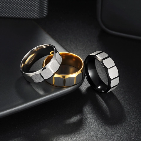 Anillo Geométrico Facetado Acero Inoxidable Cepillado Mate Industrial Joyería De Moda Simple Para Hombre
