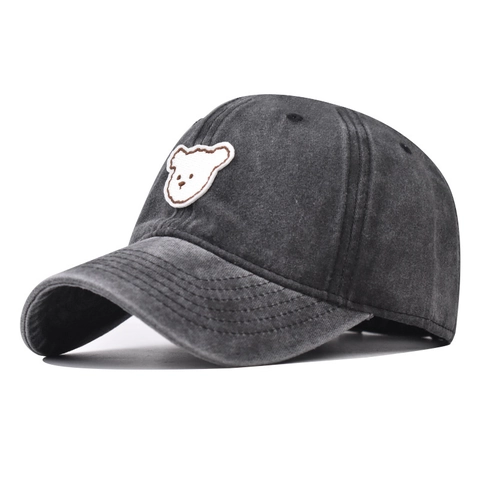 Casquette De Baseball En Coton Lavé Style Vintage Broderie Ours Mignon Protection Solaire Réglable Chapeau Pour Hommes Femmes