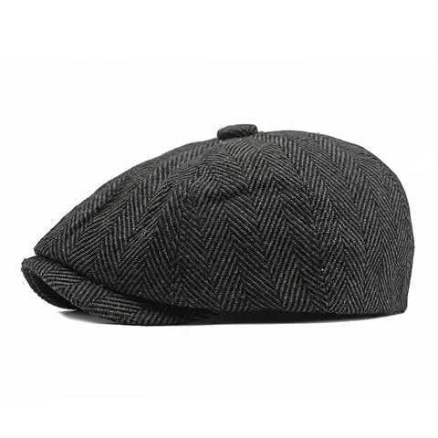 Newsboy Cap Men Women Retro Herringbone Tweed Octagonal Hat Adjustable Elastic British Style Cabbie Flat Driving Cap