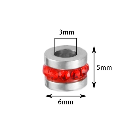 Stainless Steel Rhinestone Spacer Beads Colorful Large Hole Cylindrical DIY Jewelry Making Accessories For Bracelets