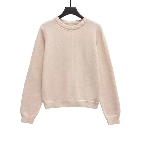 Suéter De Punto Para Mujer Cuello Redondo Manga Larga Jersey Decoración De Línea Asimétrica Suave Cálido Invierno Color Sólido