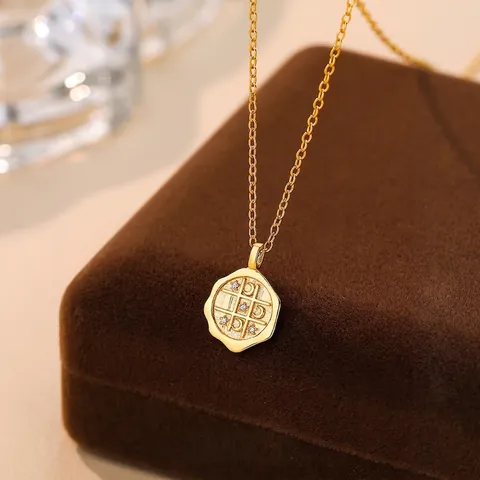 Collana con Pendente a Forma di Luna Tris in Argento Sterling 925 Oro Galvanizzato Zirconia Gioielli Moda per Donna