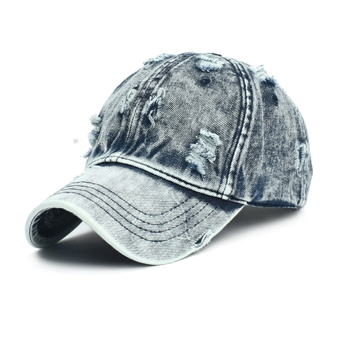 Distressed Denim Baseball Cap Vintage Washed Ripped Cotton Hat Adjustable Retro Streetwear Aesthetic For Outdoor