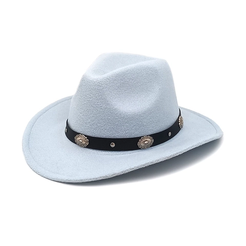 Cappello Da Cowboy Western Vintage Per Uomo Donna Tesa Larga Fedora In Feltro Con Cintura In Ecopelle E Borchie