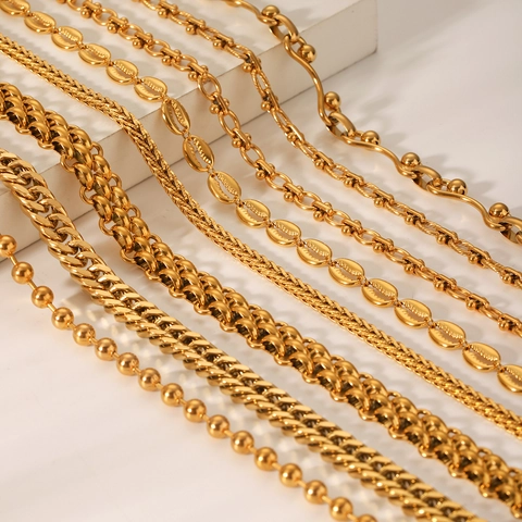 Collana In Acciaio Inossidabile Placcato Oro 18K Maglia Cubana E Sfere Gioiello Di Moda Minimalista Per Donna