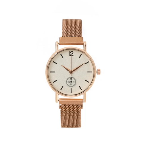 Minimalist Women Quartz Watch Alloy Case Milanese Stainless Steel Mesh Band Business Casual Analog Small Second Dial