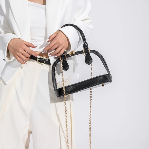 Modische Transparente Schalentasche Aus PVC Und PU-Leder Mit Goldener Kette Umhängetasche Für Damen