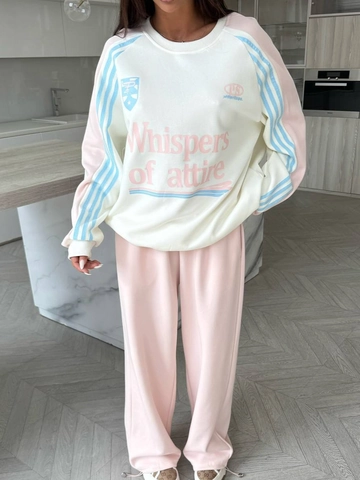 Sweat Et Pantalon Rétro Pour Femme Motif Lettres Color Block Mélange Coton Polyester Style Urbain Décontracté Coupe Large