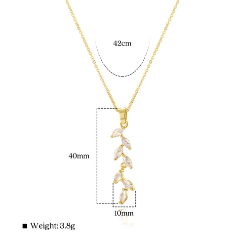 Elegant Copper Wheat Ear Leaf Pendant Necklace With Zirconia Inlaid Gold Silver Plated Chain Jewelry For Women Gift