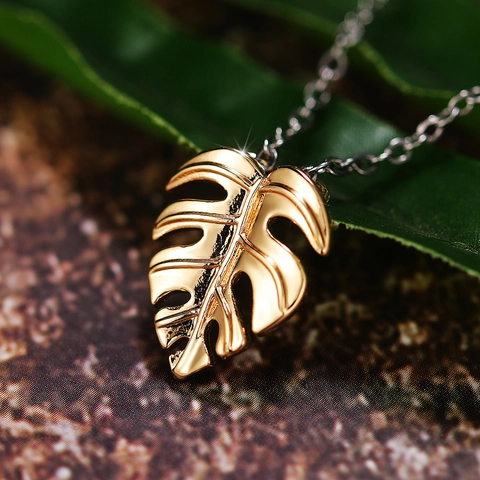 Monstera Leaf Pendant Necklace Copper Plated Tropical Plant Hollow Leaf Minimalist Jewelry For Women