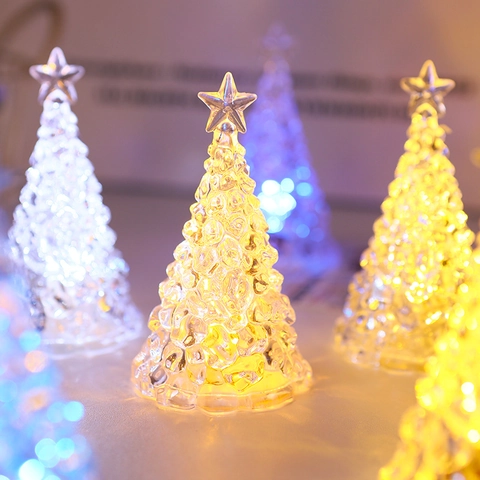 LED Weihnachtsbaum Nachtlicht Kristall Acryl Stern Topper Schreibtisch Deko Feiertag Geschenk