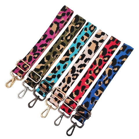 Adjustable Leopard Print Bag Strap Wide Nylon Replacement Shoulder Crossbody Handbag Belt With Metal Buckle