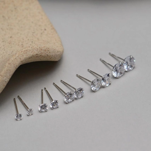Minimalist 4-Prong Round Cubic Zirconia Stud Earrings With 925 Sterling Silver Earring Post For Women Daily Jewelry