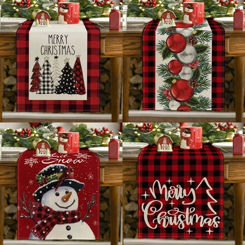 Camino De Mesa Navidad Lino Cuadros Copo De Nieve Muñeco De Nieve Para Decoración Mesa Fiesta