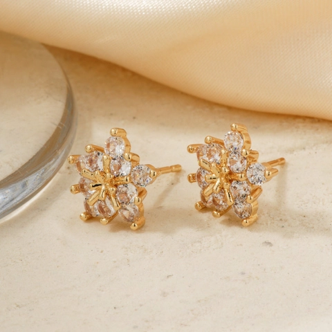Orecchini A Lobo Geometrici Chic Rame Con Zirconi Forma Floreale Quadrata Gioielli Eleganti Versatili Per Donna