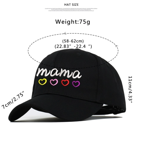 Mama Letter Embroidered Baseball Cap Cotton Twill Adjustable Sun Hat With Colorful Hearts For Women
