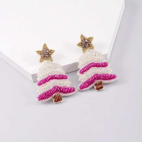 Handmade Beaded Christmas Earrings For Women Festive Seed Bead Santa Claus Christmas Tree Holiday Party Jewelry