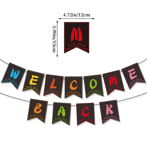 Back To School Welcome Back Banner Paper Colorful Pencil Apple Ruler Patterns Classroom Kindergarten Party Decorations
