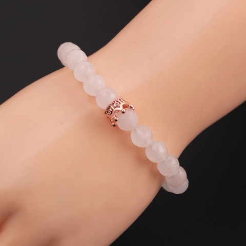 Men Beaded Bracelet Natural Stone Faceted Beads With Alloy Crown Charm Elastic Wristband Elegant Jewelry