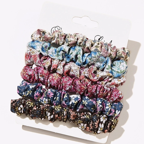 Floral Print Cloth Scrunchies Elastic Hair Ties Sweet Pastoral Style For Women Girls Versatile Hair Accessories