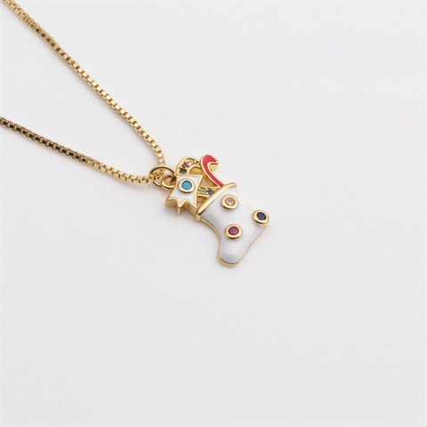 Collier Pendentif Bas De Noël Cuivre Émail Zircon Plaqué Or Chaîne De Boîte Bijoux Cadeau De Vacances Femmes