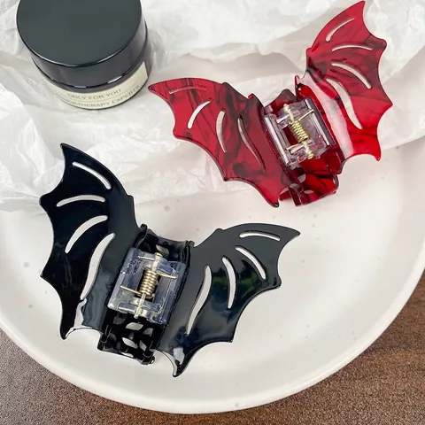 Bat Wings Hair Claw Clip Acrylic Gothic Marble Texture Hollow Out Shark Clamp Halloween Hair Accessories For Women