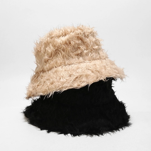 Winter Faux Fur Bucket Hat Women Warm Thickened Fluffy Long Plush Basin Hat Solid Color Adjustable Streetwear