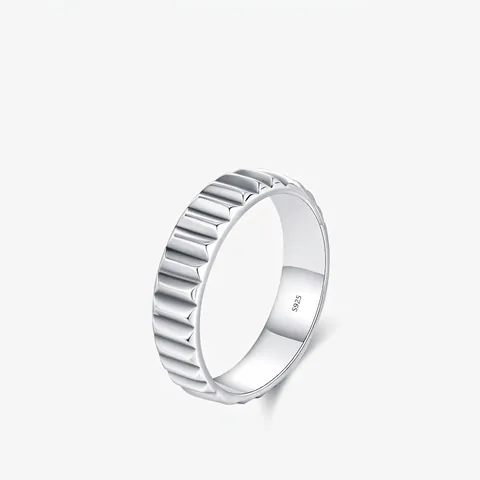 925 Sterling Silber Ring Industriell Vintage Geriffelte Zahnrad Textur Poliert Minimalistisch Retro Band
