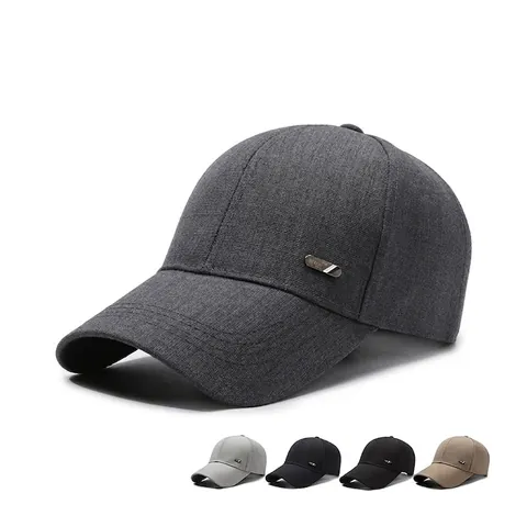 Heren Honkbalpet Polyester Verstelbaar Zonnescherm Gebogen Rand Casual Hoed Met Metalen Label