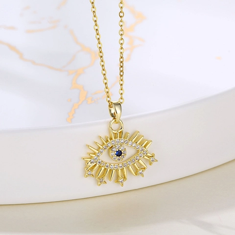 Evil Eye Anhänger Halskette Vergoldet Edelstahl Blauem Rhinestone Zirkonia Kristall Mode Schmuck Für Frauen Trendig