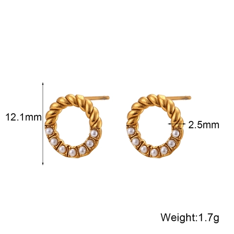Orecchini a Bottone a Cerchio a Torsione in Acciaio Inossidabile Con Strass Perla Artificiale Donna Vintage Oro Gioielli