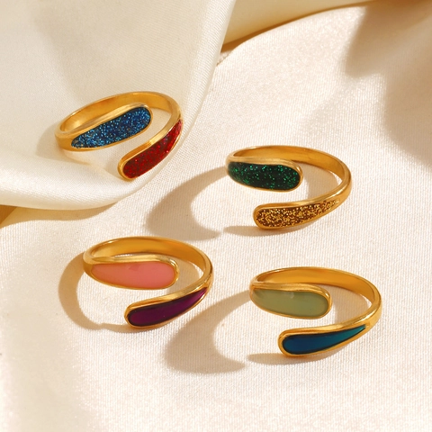 Anillo Ajustable Abierto De Acero Inoxidable Para Mujeres Esmalte Colorido Geométrico Brillo Joyería De Moda