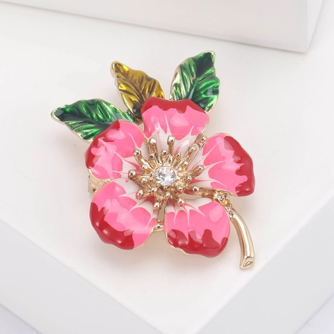 Spilla Fiore in Lega Smaltata Stile Coreano Strass Fiore di Pesco Corsage Pin per Donna Matrimonio Festa Gioielli di Moda