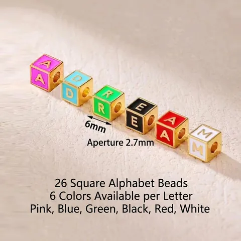 Colorful Alphabet Cube Beads Copper Enamel Square Initial Charms For DIY Bracelet Necklace Jewelry Making Gold Plated