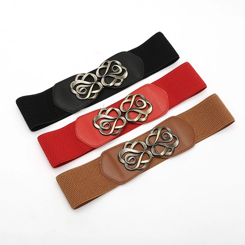 Damen Retro Rosenschnalle Breite Korsettgürtel Elastische Kunstleder Taillenband Für Kleider Daunenjacke Vintage Mode Zubehör