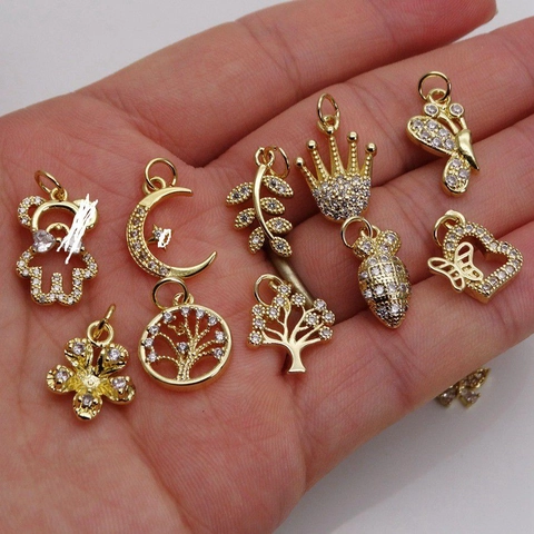 Mini Copper Zircon Charms For Jewelry Making Butterfly Heart Dainty Gold Plated Pendants For DIY Necklaces Earrings