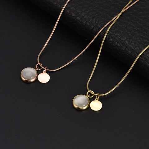 Collana Pendente Pietra Occhio Di Gatto Tonda Acciaio Al Titanio Chic Minimalista Catena Serpente Gioielli Per Donne