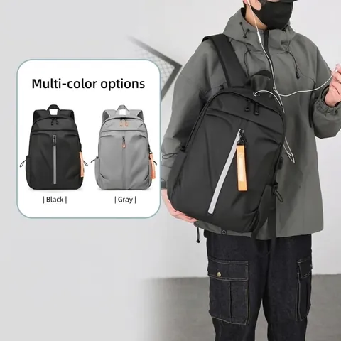 Men Waterproof Laptop Backpack Business Casual Commuter Large Capacity Bag With USB Port Headphone Hole PU Nylon