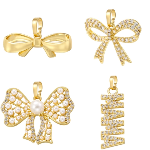 Brass Bowknot Mama Letter Pendant Inlaid Zircon Faux Artificial Pearl Fashion Jewelry Charms For Women Stylish Versatile Accessories