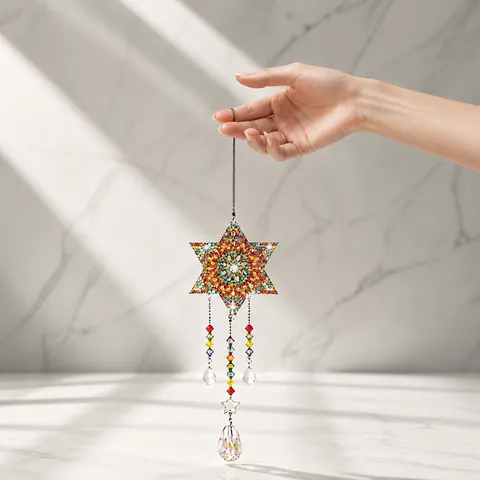DIY Diamond Painting Suncatcher Wind Chimes Rhinestone Acrylic Crystal Hanging Pendants Garden Window Home Decor Art