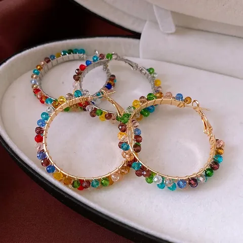 Kleurrijke Glazen Kralen Creolen Met Zilveren Oorsteker Boheemse Stijl Grote Ronde Cirkel Oorbellen Voor Dames Mode