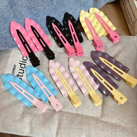Pinzas Para El Cabello De Pico De Pato Con Borde Ondulado Metal Pintado Color Caramelo Macaron Estilo Coreano Minimalista Geométrico Para Mujeres