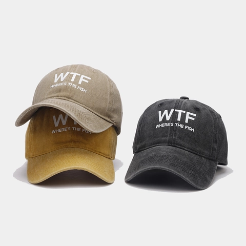 WTF Where's The Fish Gewaschene Baumwolle Baseballkappe Distressed Vintage Verstellbar Sonnenschutz Outdoor Sport Hut