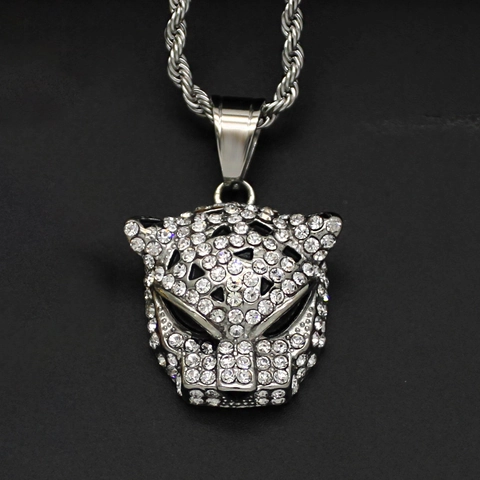 Iced Out Luipaard Hoofd Hanger Ketting Roestvrij Staal Verguld Met Steentjes Hip Hop Dier Sieraden Voor Heren