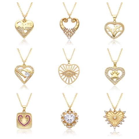 18K Gold Plated Copper Heart Pendant Necklace With Zirconia Inlaid European Fashion Ins Style Jewelry Gift For Women