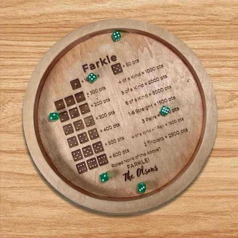 Wooden Dice Tray Round Farkle Board Game With Engraved Rules And Translucent Dice For Family Party Entertainment Desktop