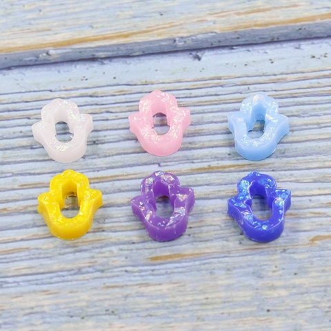 Hamsa Hand Beads Resin Opal Effect Hollow Fatima Hand Charms For DIY Jewelry Making Crafts